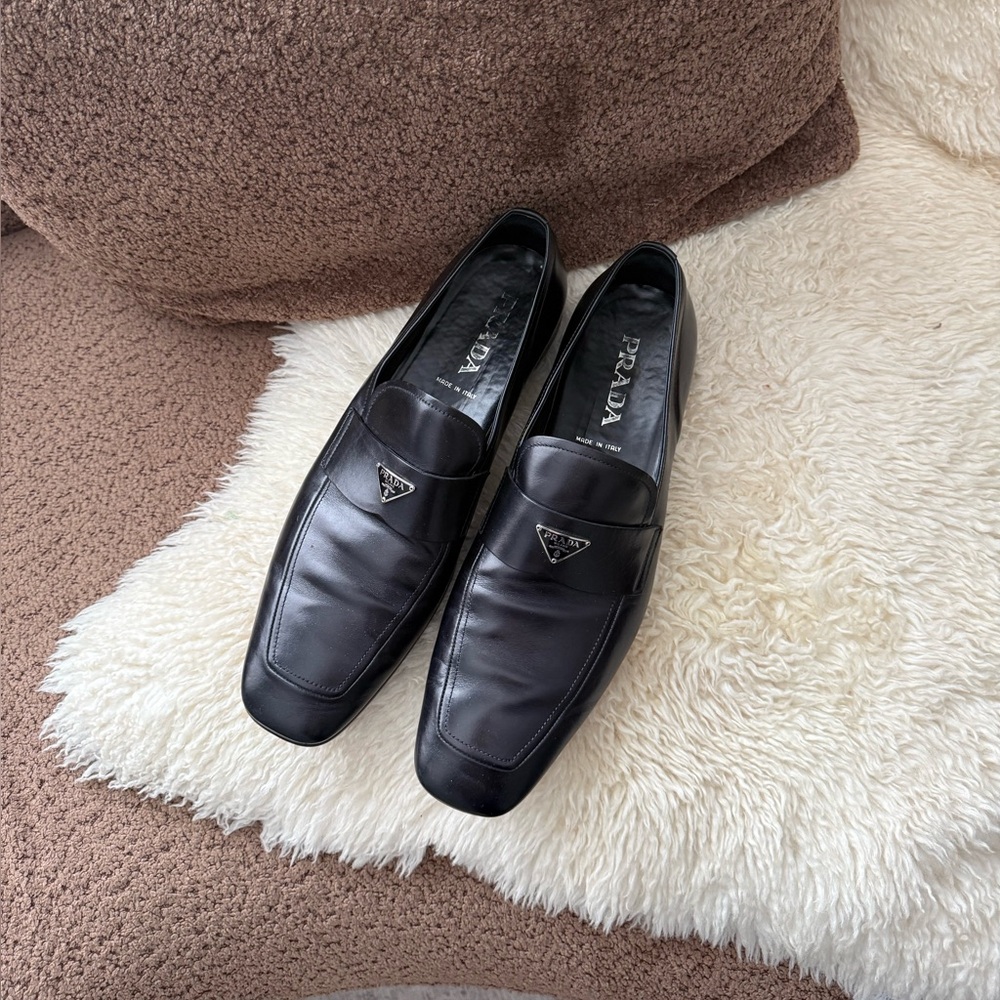 Prada Triangle Logo Leather Black Dress Shoes